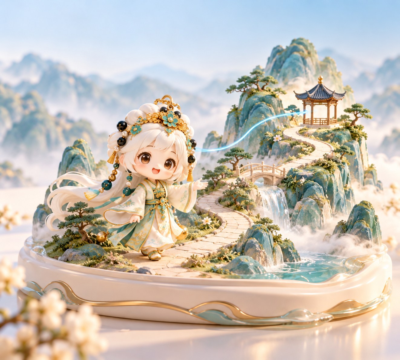 山水、亭台和文创角色共同组成的微缩文化场景